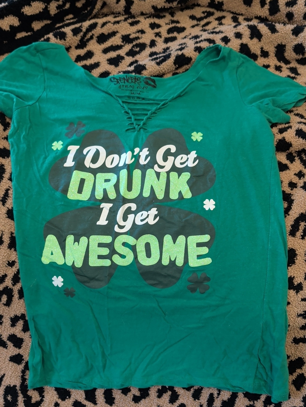 Spencer's Youth Green 'I Don't Get Drunk I Get Awesome' Cut Tee